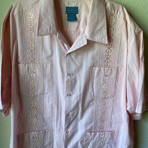 TropiCool  Embroidered Pale Pink Cuban Cigar Button SS Top Shirt size 3XL